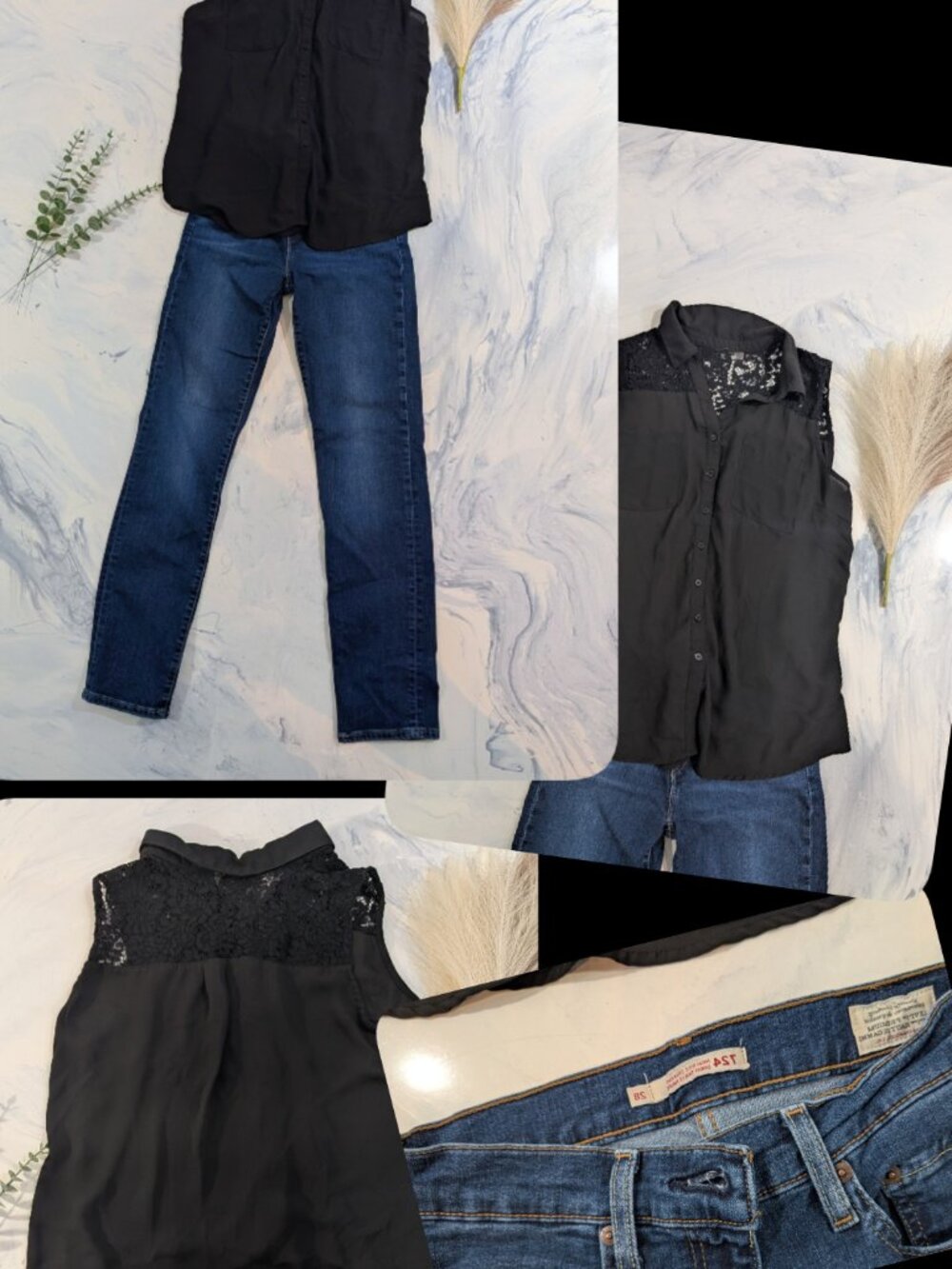 Ensemble Chic : Jeans Levi's 724 Droit T.28 + Haut Dentelle Noir M